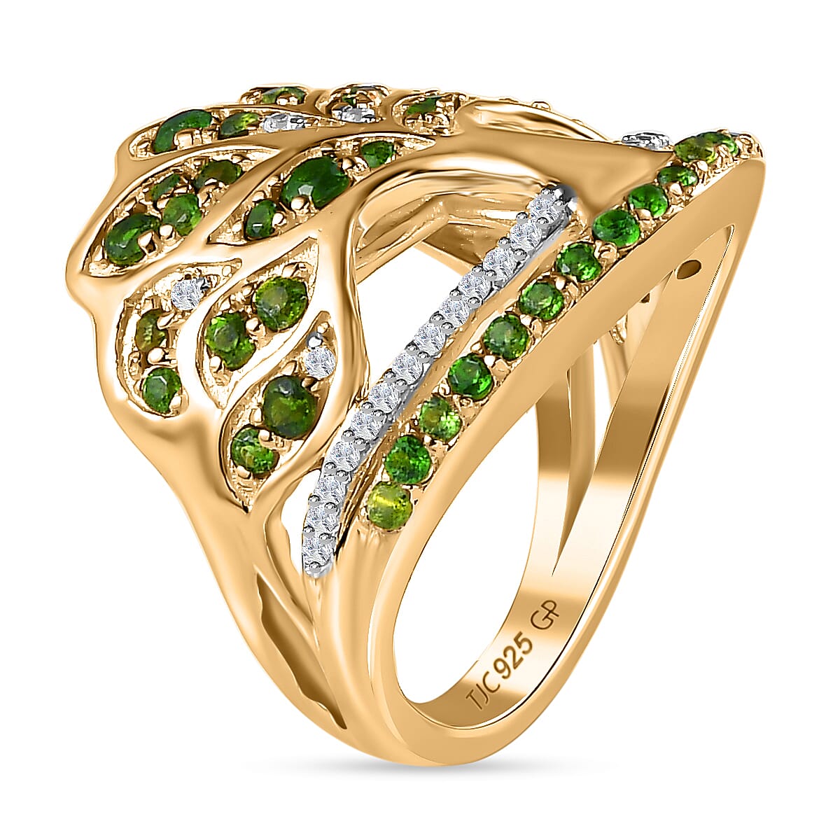 GP Italian Garden Collection - Natural Chrome Diopside &amp; Natural Zircon Ring in 18K Vermeil YG Plated Sterling Silver 1.75 Ct, Silver Wt 7.85 GM 7711890 4