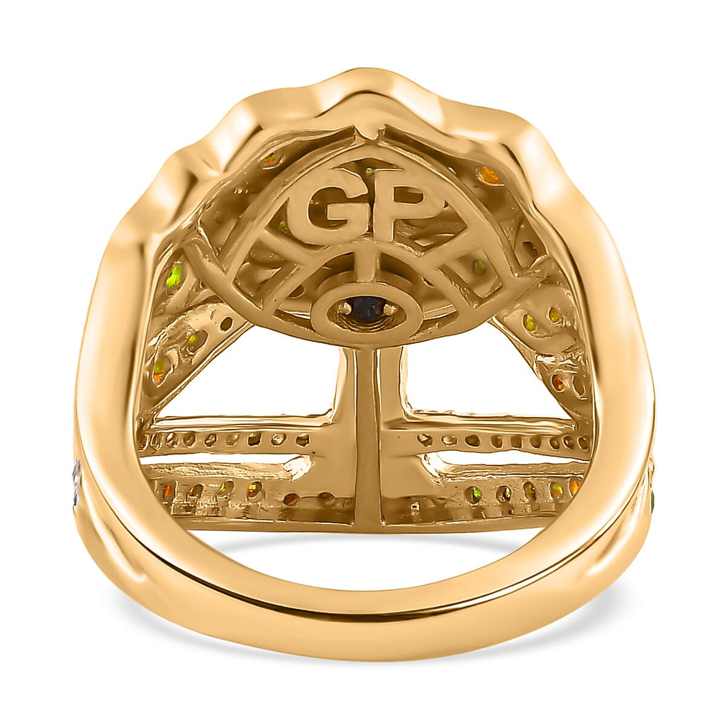 GP Italian Garden Collection - Natural Chrome Diopside & Natural Zircon Ring in 18K Vermeil YG Plated Sterling Silver 1.75 Ct, Silver Wt 7.48 GM