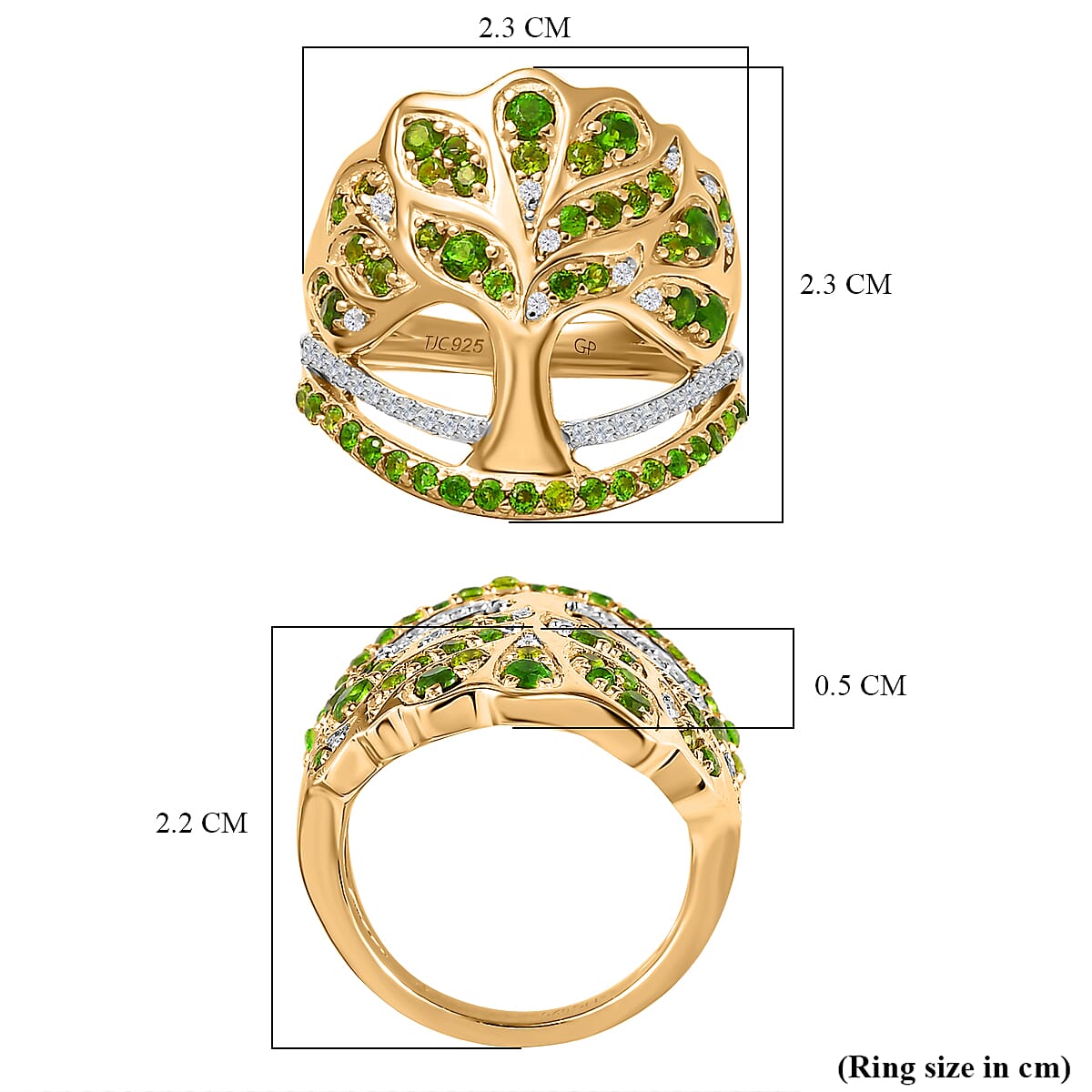 GP Italian Garden Collection - Natural Chrome Diopside &amp; Natural Zircon Ring in 18K Vermeil YG Plated Sterling Silver 1.75 Ct, Silver Wt 7.85 GM 7711890 6
