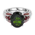 Extremely Rare Size Natural Chrome Diopside (OV12X10, 4.50 Cts) and Salamanca Fire Opal Ring in Sterling Silver 5.42 Ct
