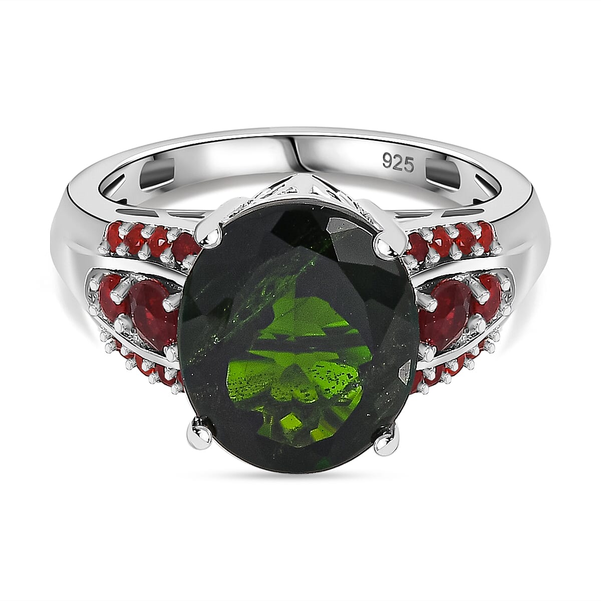 Extremely Rare Size Natural Chrome Diopside and Salamanca Fire Opal Ring in Sterling Silver 5.42 ct. 7878793 0