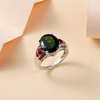 Extremely Rare Size Natural Chrome Diopside (OV12X10, 4.50 Cts) and Salamanca Fire Opal Ring in Sterling Silver 5.42 Ct