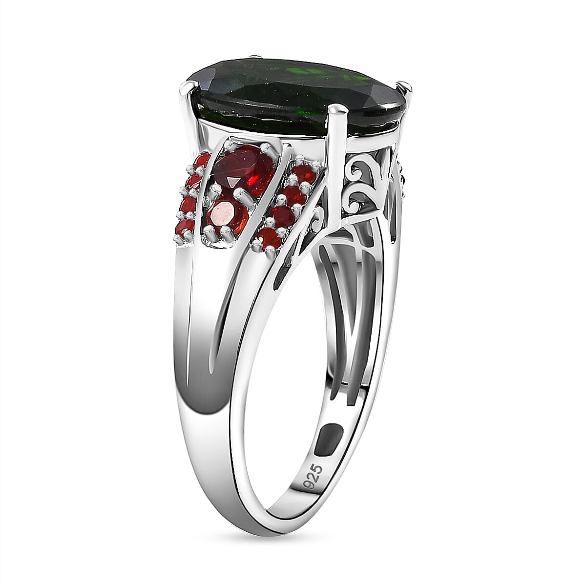 Extremely Rare Size Natural Chrome Diopside and Salamanca Fire Opal Ring in Sterling Silver 5.42 ct. 7878793 3