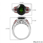 Extremely Rare Size Natural Chrome Diopside (OV12X10, 4.50 Cts) and Salamanca Fire Opal Ring in Sterling Silver 5.42 Ct