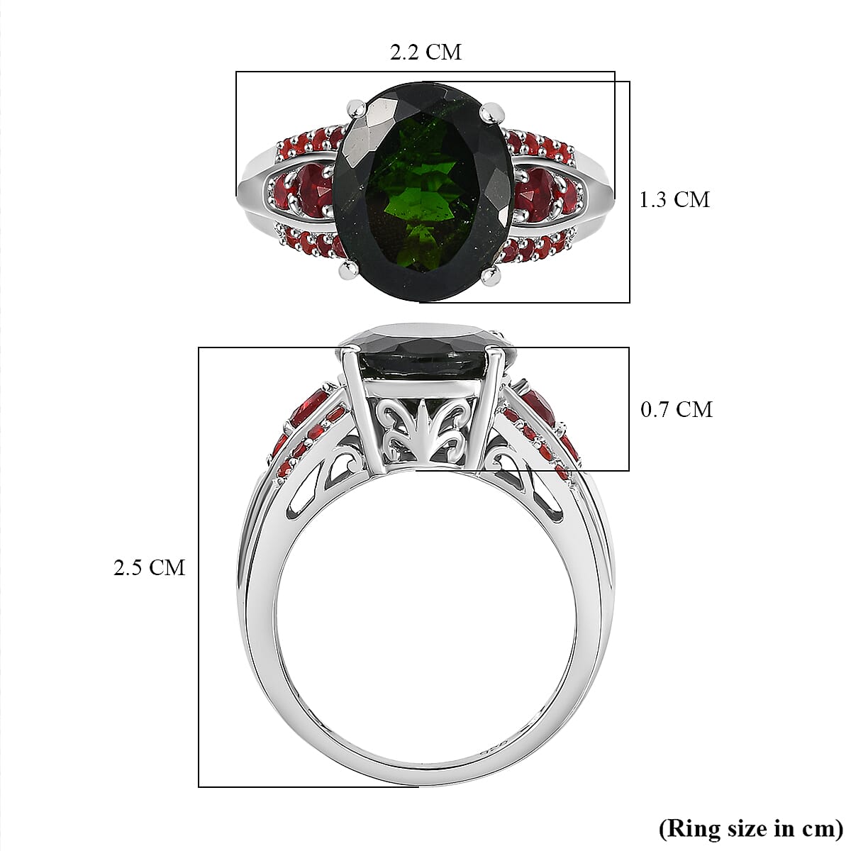 Extremely Rare Size Natural Chrome Diopside and Salamanca Fire Opal Ring in Sterling Silver 5.42 ct. 7878793 5