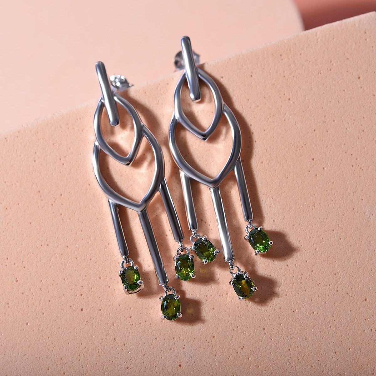 Natural Chrome Diopside Earrings in Rhodium Overlay Sterling Silver 1.02 Ct 7344066 1