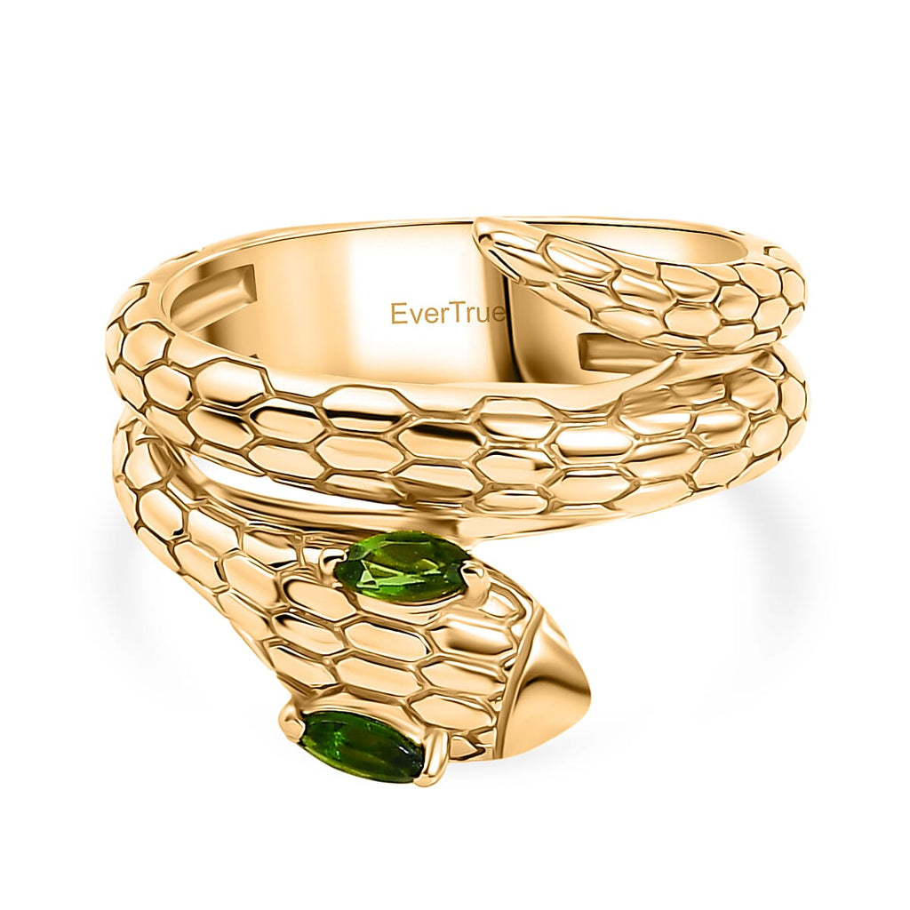 ROMA DESIGNER OUTLET CLOSEOUT - Natural Chrome Diopside Serpente Ring in Yellow Gold Plated