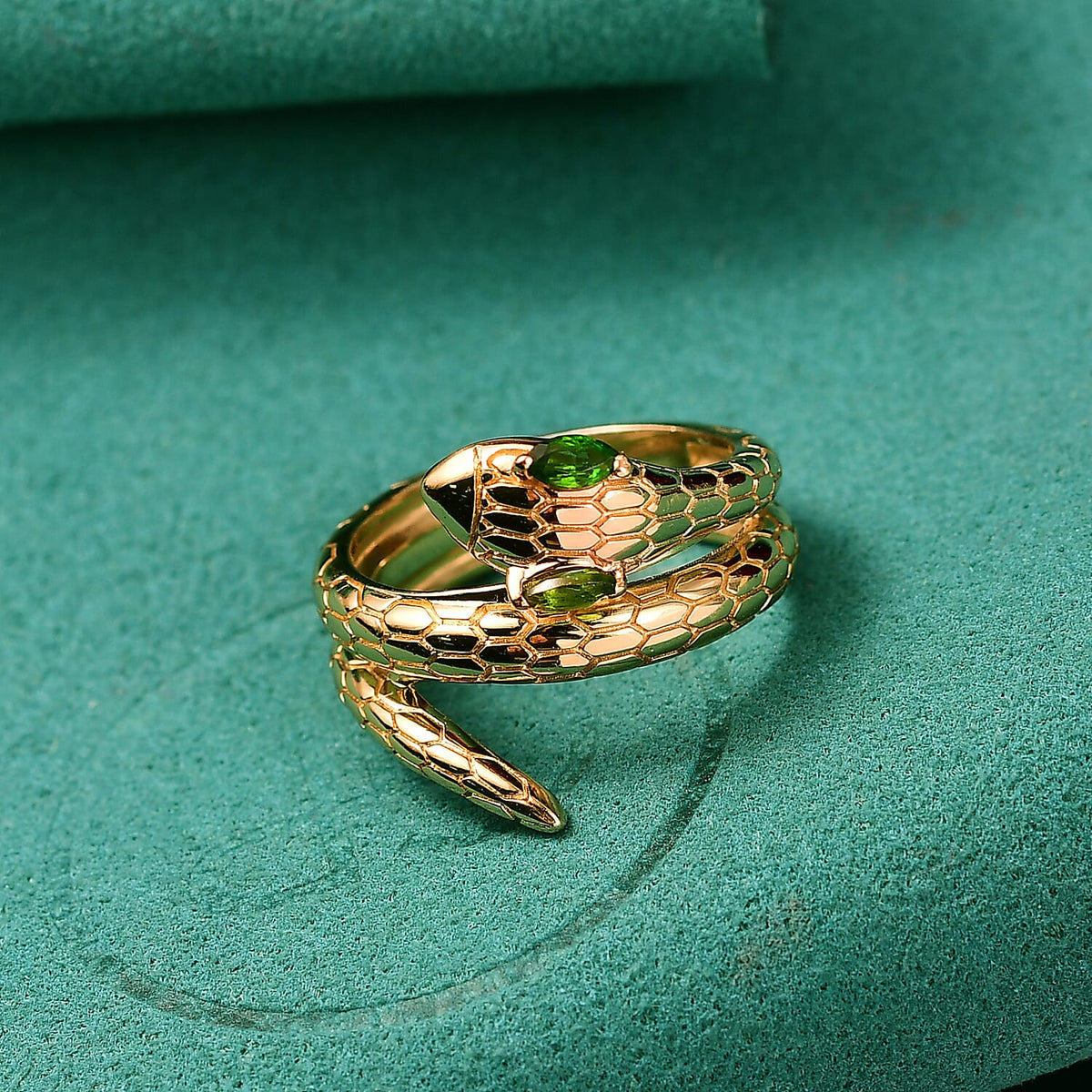 ROMA DESIGNER OUTLET CLOSEOUT - Natural Chrome Diopside Serpente Ring in Yellow Gold Plated 8177814 2