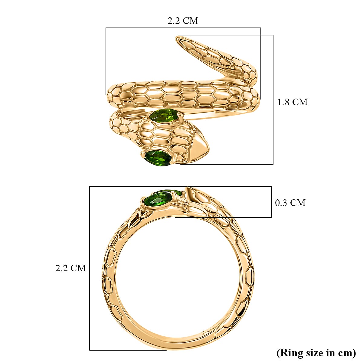 ROMA DESIGNER OUTLET CLOSEOUT - Natural Chrome Diopside Serpente Ring in Yellow Gold Plated 8177814 6