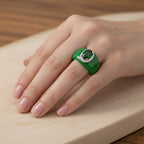 Natural Chrome Diopside, Green Jade & White Zircon Ring in Rhodium Overlay Sterling Silver 24.95 Ct.