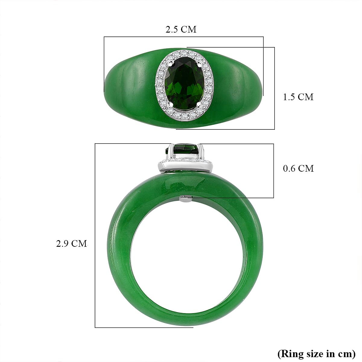 Natural Chrome Diopside, Green Jade &amp; White Zircon Ring in Rhodium Overlay Sterling Silver 24.95 Ct. 8062366 5