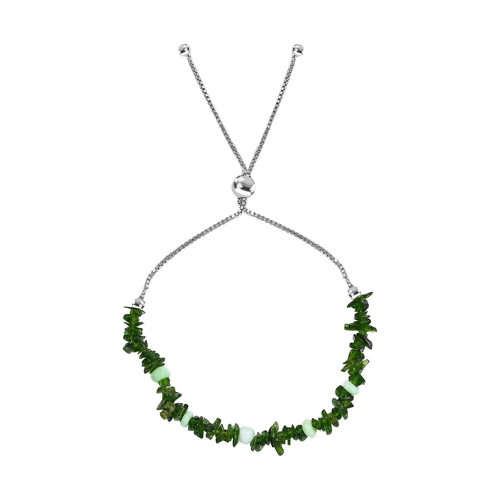 Natural Chrome Diopside,Green Opal  Bracelet (Size - 6.5 - 9.) in Rhodium Sterling Silver 15.0 Ct