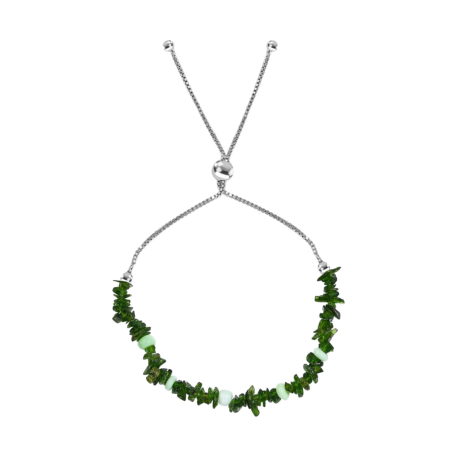 Natural Chrome Diopside, Green Opal Adjustable Bracelet (Size - 6.5 - 9.) in Rhodium Overlay Sterling Silver 15.0 Ct 7956912 0