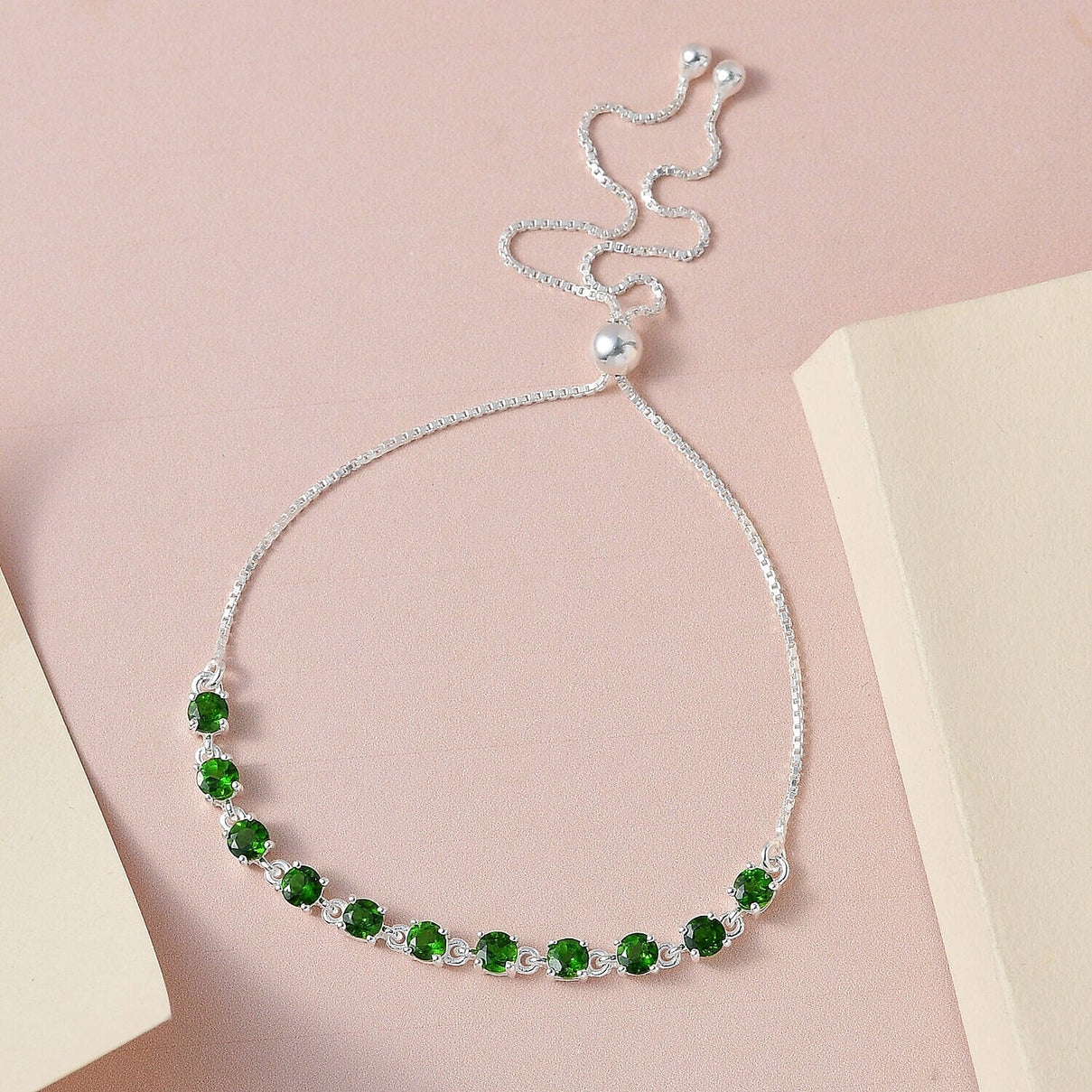 Natural Chrome Diopside Adjustable Linking Bracelet (Size - 9.5) in Sterling Silver 2.08 Ct. 7227934 2