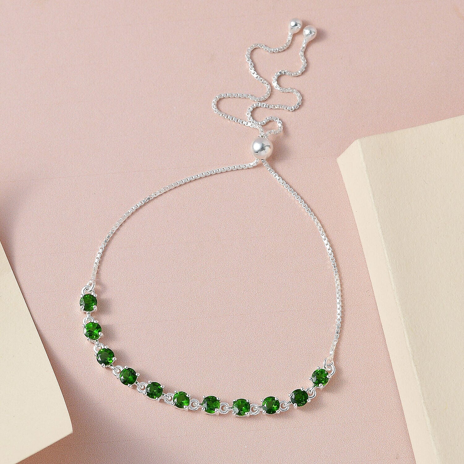 Natural Chrome Diopside Adjustable Linking Bracelet (Size - 9.5) in Sterling Silver 2.08 Ct. 7227934 2