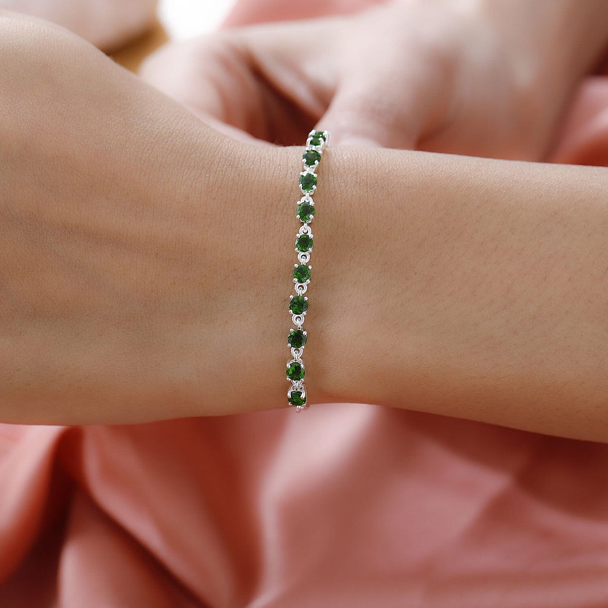 Natural Chrome Diopside Adjustable Linking Bracelet (Size - 9.5) in Sterling Silver 2.08 Ct. 7227934 3