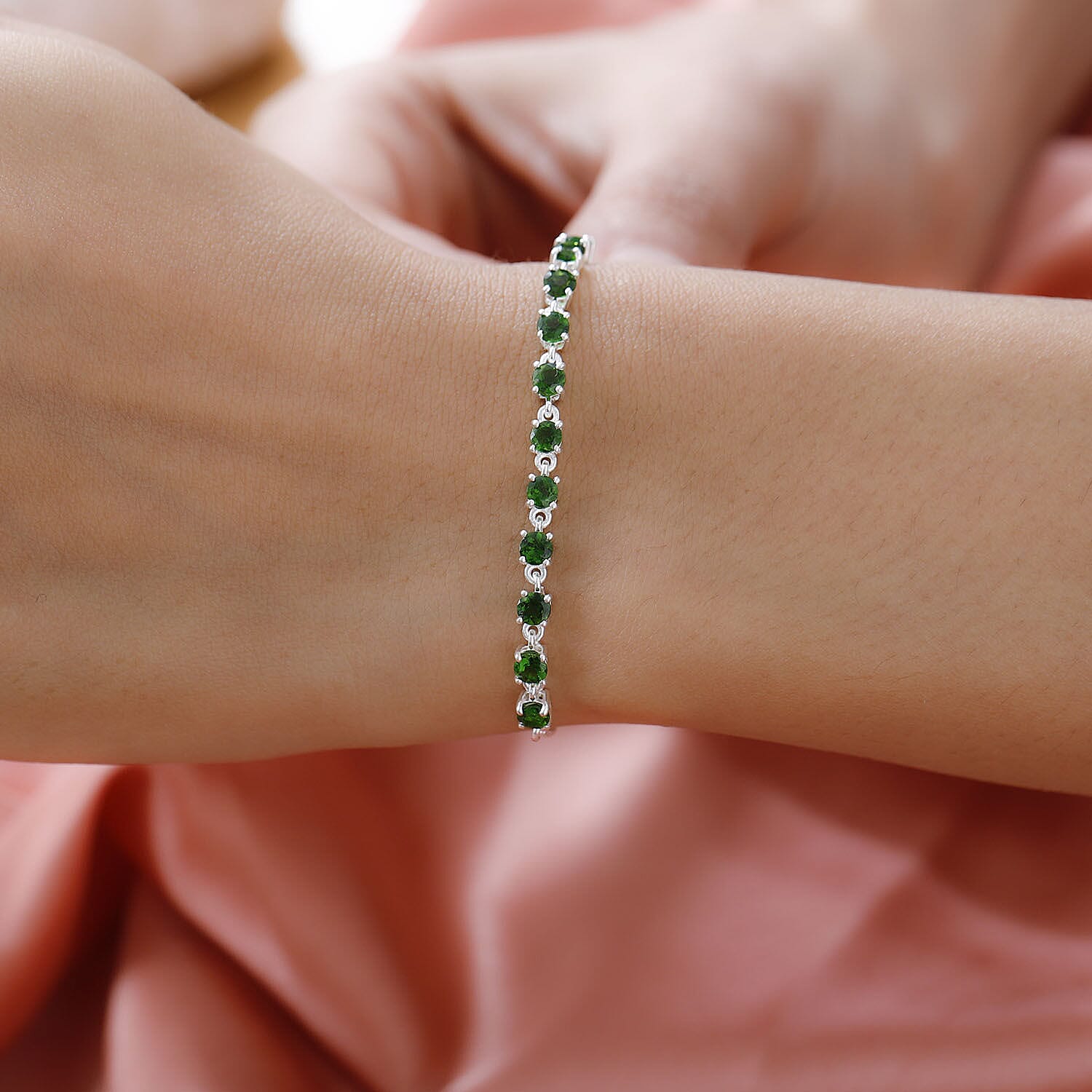 Natural Chrome Diopside Adjustable Linking Bracelet (Size - 9.5) in Sterling Silver 2.08 Ct. 7227934 3