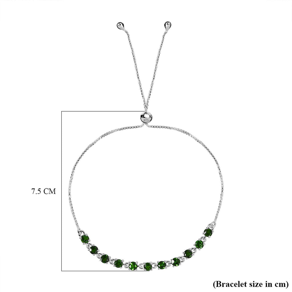 Natural Chrome Diopside Adjustable Linking Bracelet (Size - 9.5) in Sterling Silver 2.08 Ct.