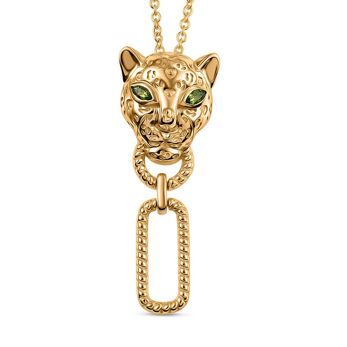 Designer Inspired - EverTrue - Natural Chrome Diopside Panther Pendant with Chain (Size 20) in Yellow Gold Tone 4412564 1