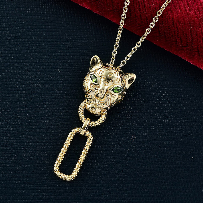 Designer Inspired - EverTrue - Natural Chrome Diopside Panther Pendant with Chain (Size 20) in Yellow Gold Tone 4412564 2