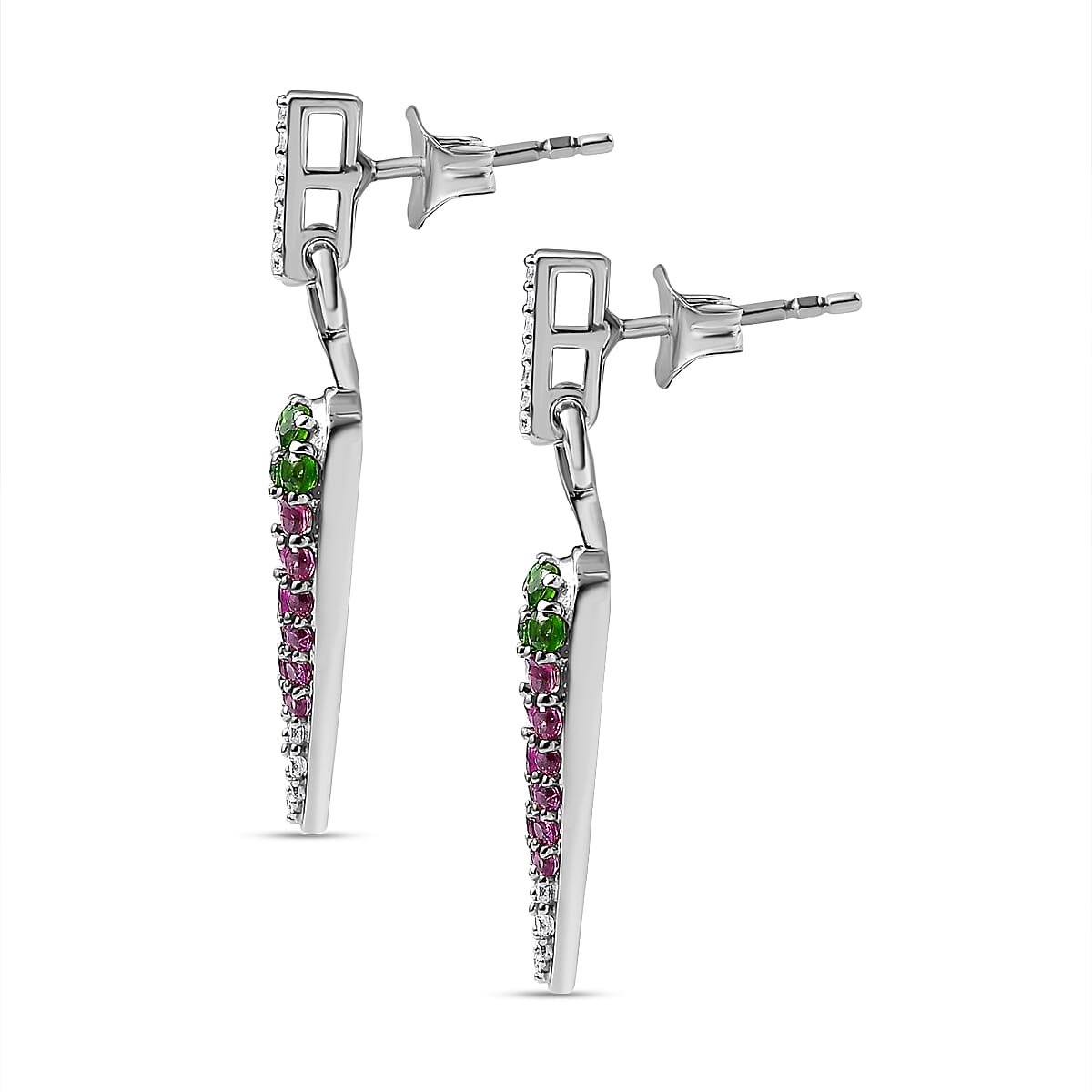 GP Chilli Pepper Collection - Natural Chrome Diopside &amp; Multi Gemstone Dangle Earrings in Rhodium Overlay Sterling Silver 1.68 Ct 7786809 4