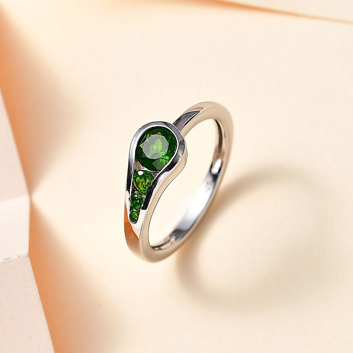 Natural Chrome Diopside Saddle Ring in Platinum Overlay Sterling Silver 7777412 2