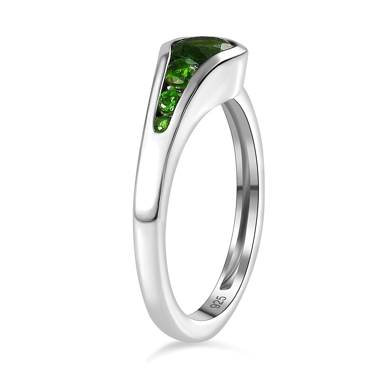 Natural Chrome Diopside Saddle Ring in Platinum Overlay Sterling Silver 7777412 4