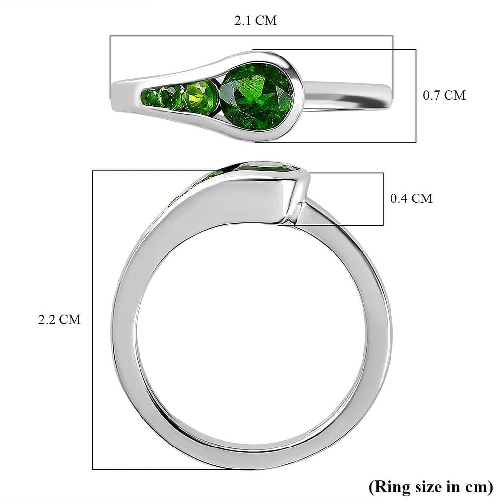 Natural Chrome Diopside Saddle Ring in Platinum Overlay Sterling Silver