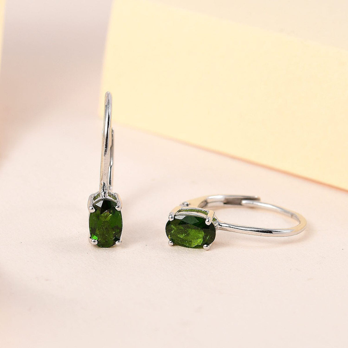 Natural Chrome Diopside Solitaire Earrings in Platinum Overlay Sterling Silver 1.03 Ct. 7457855 2
