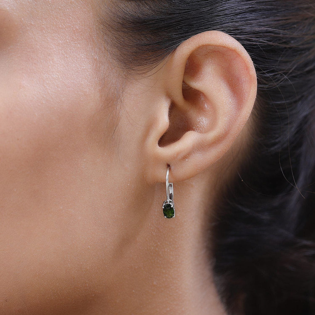 Natural Chrome Diopside Solitaire Earrings in Platinum Overlay Sterling Silver 1.03 Ct.