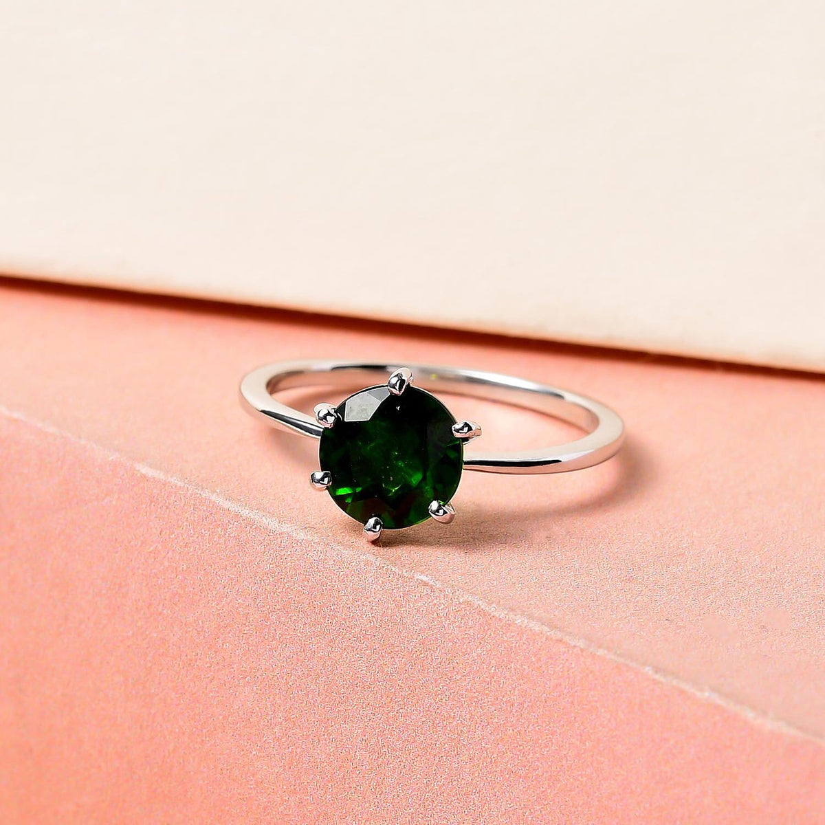 Natural Chrome Diopside Solitaire Ring in Platinum Overlay Sterling Silver 1.42 Ct. 7172736 2