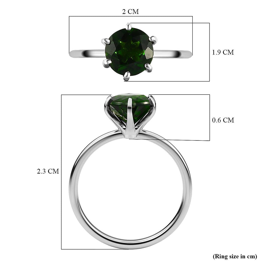 Natural Chrome Diopside Solitaire Ring in Platinum Overlay Sterling Silver 1.42 Ct.