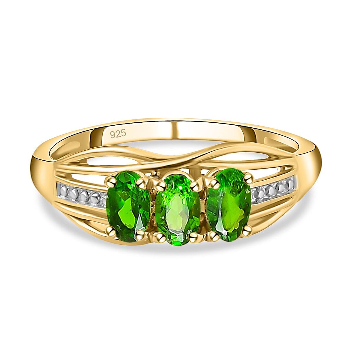 D'Joy Natural Chrome Diopside Trilogy Ring in 18K Vermeil Yellow Gold Plated Sterling Silver V32513885 2