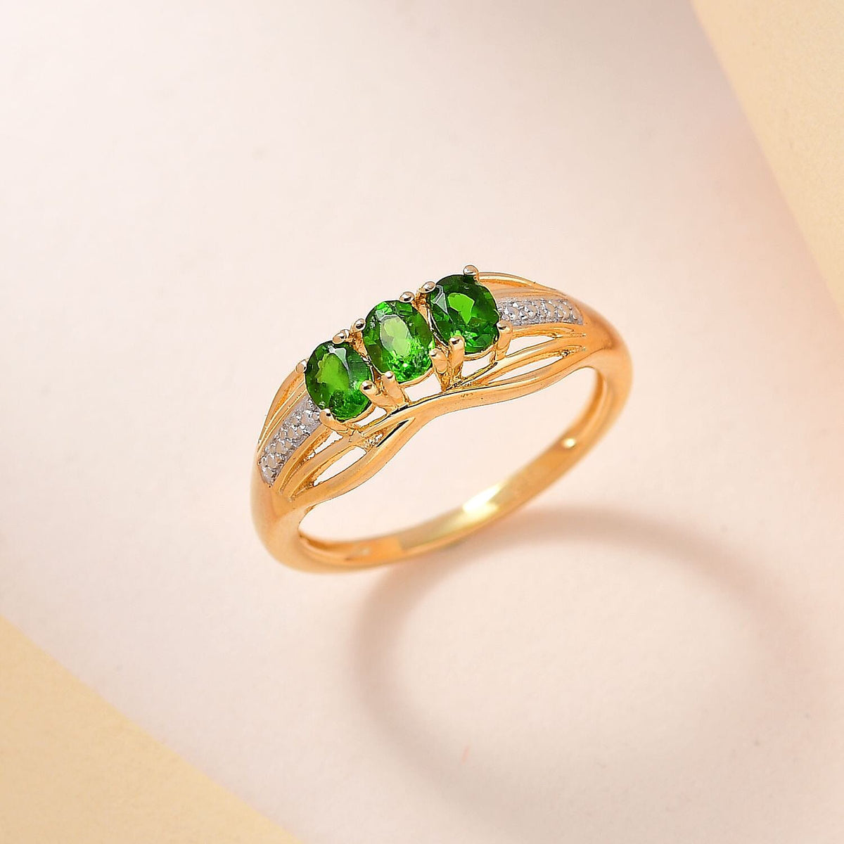 D'Joy Natural Chrome Diopside Trilogy Ring in 18K Vermeil Yellow Gold Plated Sterling Silver V32513885 4