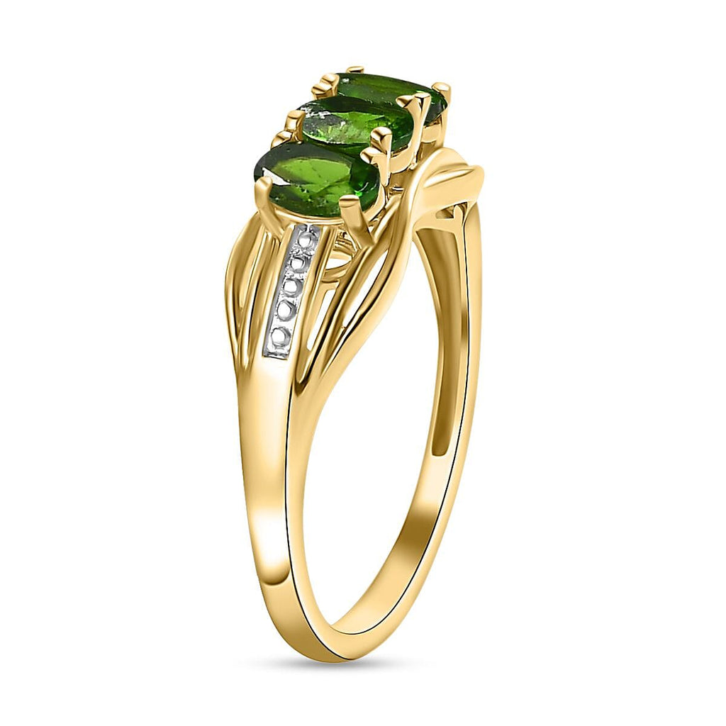 D'Joy Natural Chrome Diopside Trilogy Ring in 18K Vermeil Yellow Gold Plated Sterling Silver