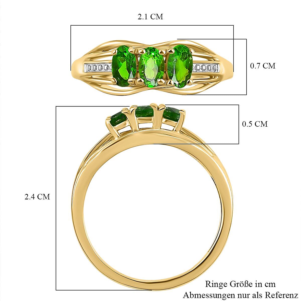 D'Joy Natural Chrome Diopside Trilogy Ring in 18K Vermeil Yellow Gold Plated Sterling Silver V32513885 12