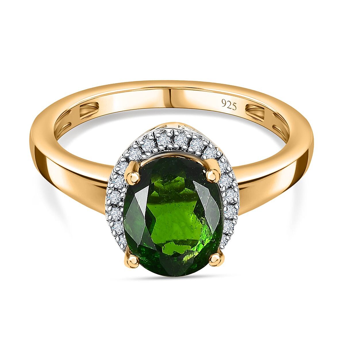 Natural Chrome Diopside , White Diamond Ring in 18K Vermeil YG Plated Sterling Silver 7649668 0
