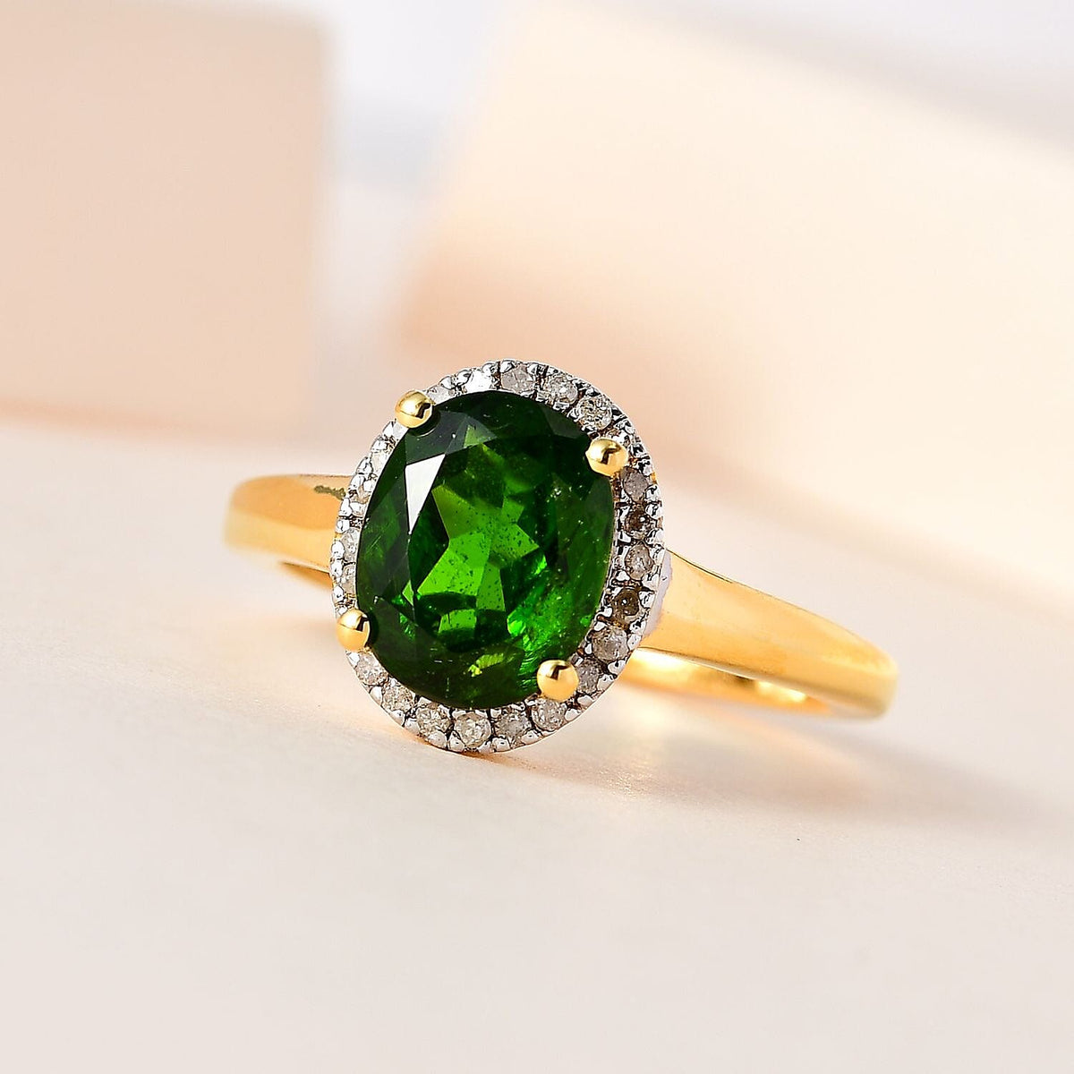 Natural Chrome Diopside , White Diamond Ring in 18K Vermeil YG Plated Sterling Silver 7649668 1