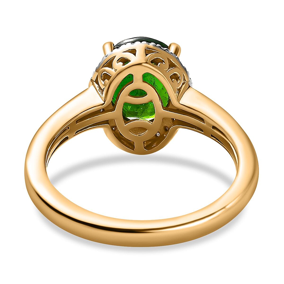 Natural Chrome Diopside , White Diamond Ring in 18K Vermeil YG Plated Sterling Silver 7649668 4