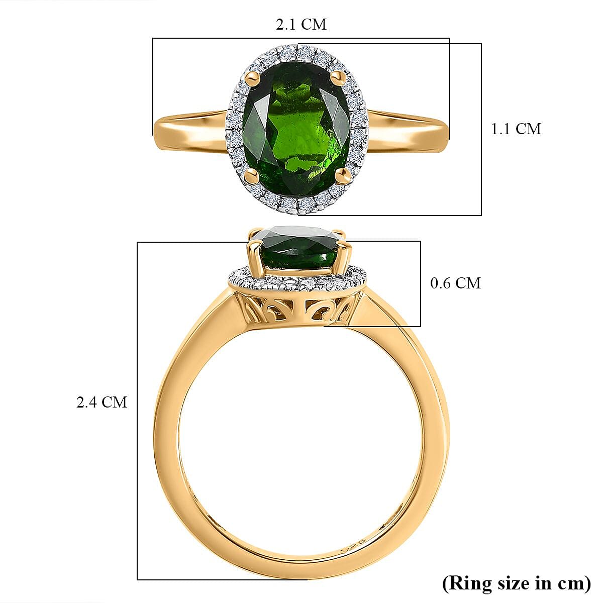 Natural Chrome Diopside , White Diamond Ring in 18K Vermeil YG Plated Sterling Silver 7649668 5