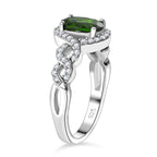Natural Chrome Diopside ,  White Zircon  Main Stone With Side Stone Ring in rhodium Sterling Silver 2.03 ct  1.662  Ct.
