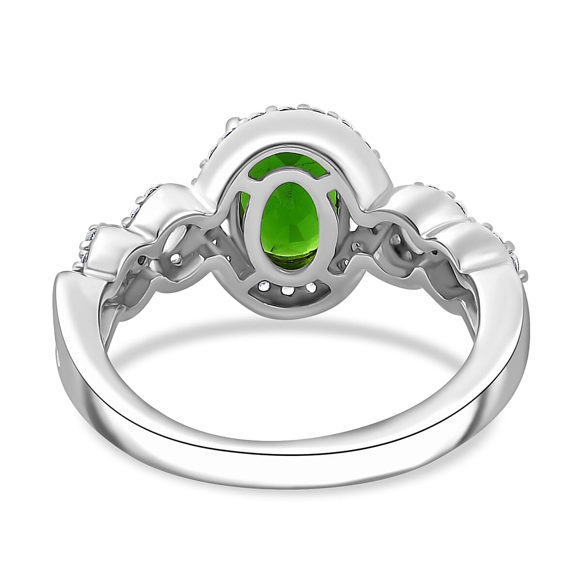 Natural Chrome Diopside, White Zircon Ring in Rhodium Overlay Sterling Silver 7829362 4