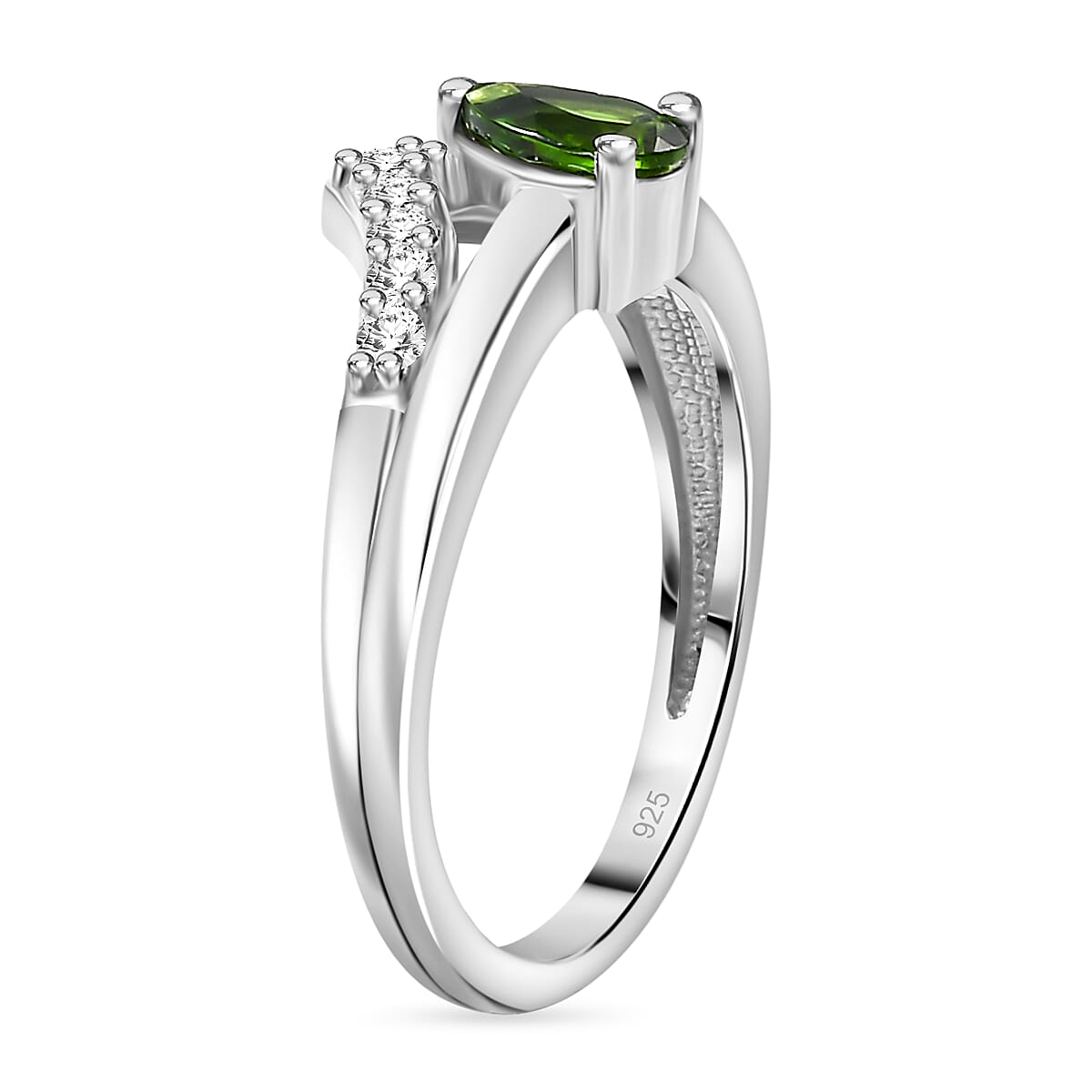 Natural Chrome Diopside, Natural White Zircon Crown Ring in Rhodium Overlay Sterling Silver 7966721 3
