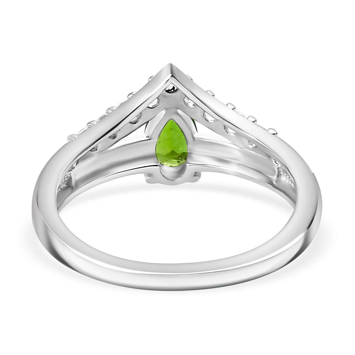 Natural Chrome Diopside, Natural White Zircon Crown Ring in Rhodium Overlay Sterling Silver 7966721 4