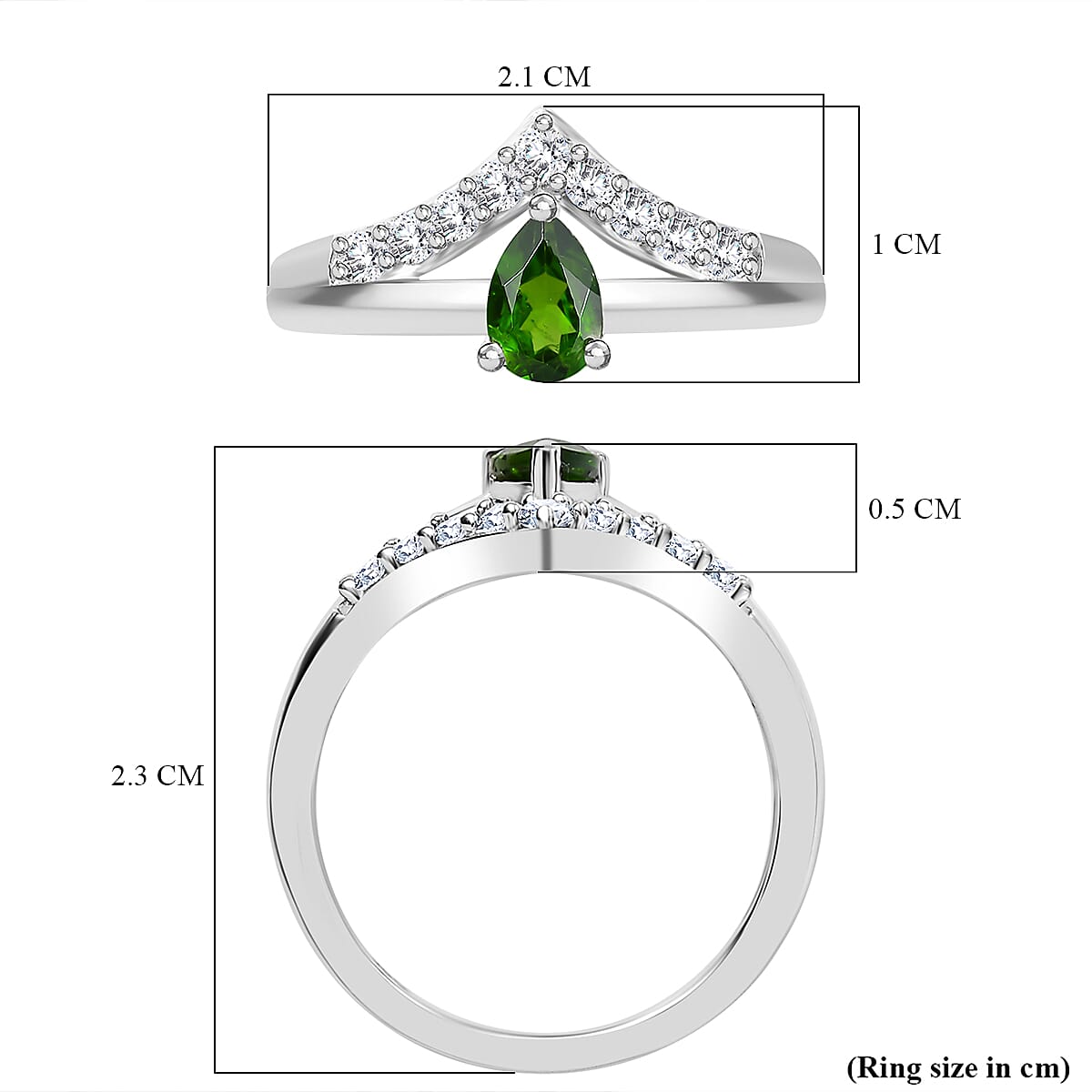 Natural Chrome Diopside, Natural White Zircon Crown Ring in Rhodium Overlay Sterling Silver 7966721 5