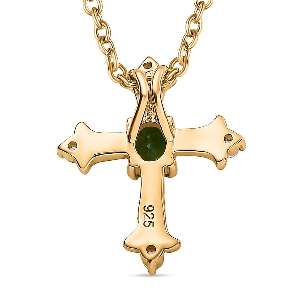 Natural Chrome Diopside & White Zircon Pendant with Chain (Size 20) in 14K YG Overlay Sterling Silver