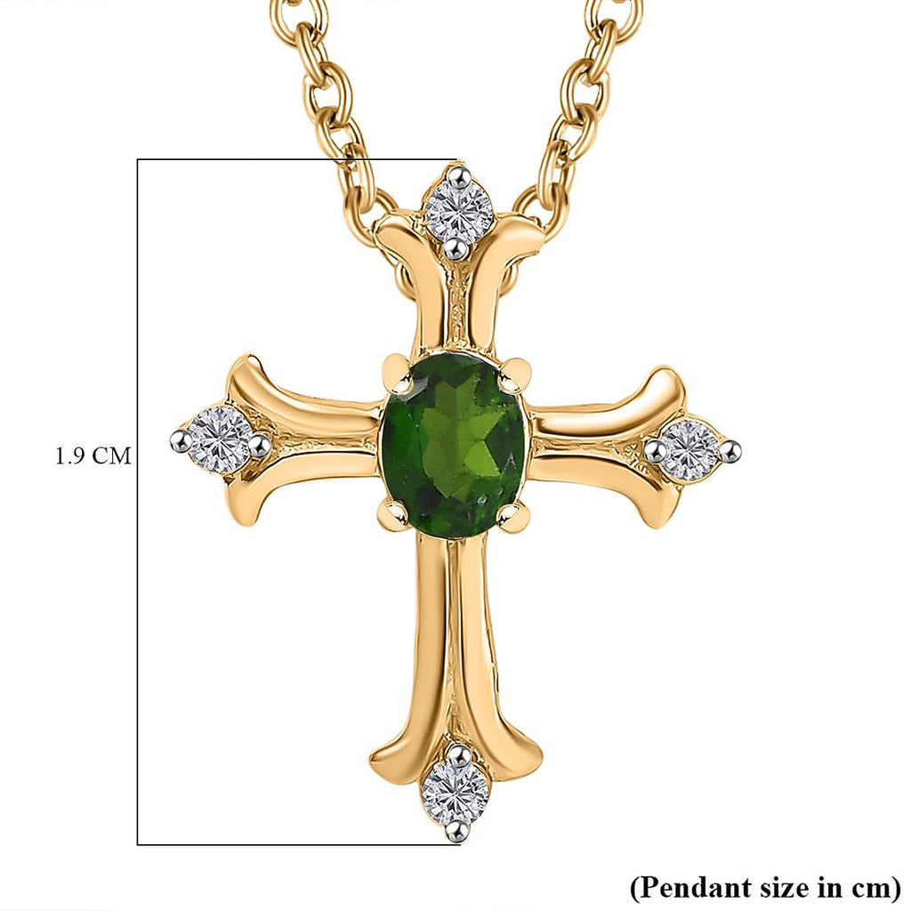 Natural Chrome Diopside & White Zircon Pendant with Chain (Size 20) in 14K YG Overlay Sterling Silver