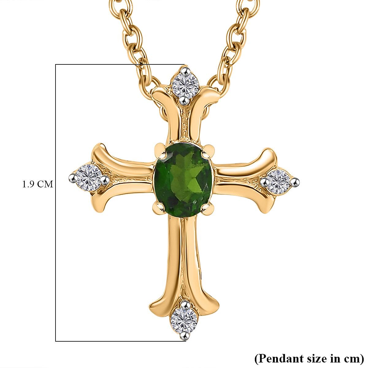 Natural Chrome Diopside &amp; White Zircon Pendant with Chain (Size 20) in 14K YG Overlay Sterling Silver 4326700 6