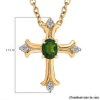 Natural Chrome Diopside & White Zircon Pendant with Chain (Size 20) in 14K YG Overlay Sterling Silver