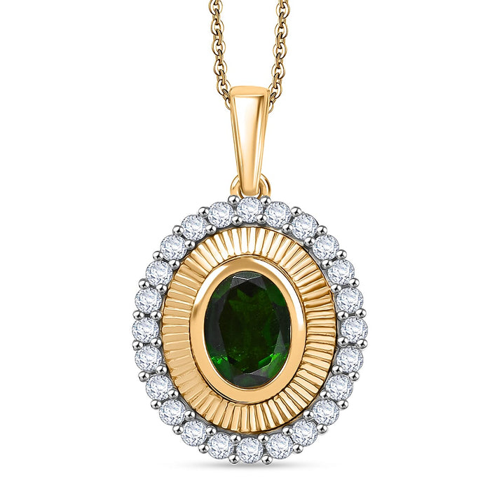 D'Joy Natural Chrome Diopside and White Zircon Halo Pendant with Chain (Size 20) in 18K Vermeil Yellow Gold Plated Sterling Silver 2.03 Ct. 4424284 1